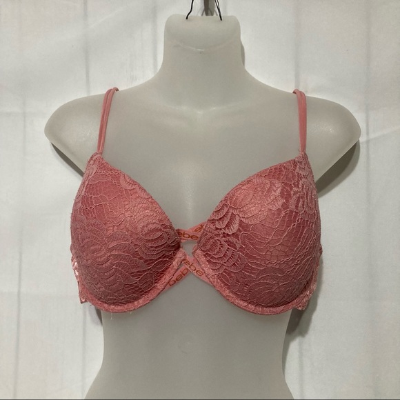 bebe Womens Push-Up Bra 38C Pink Lace Logo Criss Cross - Picture 3 of 6